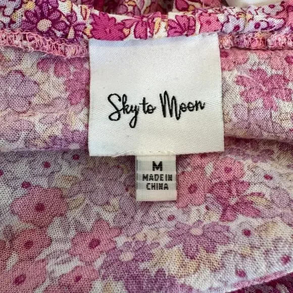 Sky to Moon Pink Floral Long Sleeve Cut Out Dress Medium- cottage, romantic
